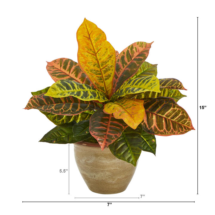Hivvago 15" Garden Croton Artificial Plant in Ceramic Planter (Real Touch)