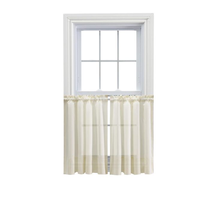 Ellis Curtain Shadow Stripe 1.5" Rod Pocket Tailored Tier Pair for Windows 80" x 25" Natural