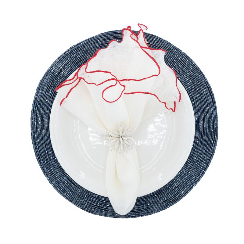 Linen Napkins With Red Ruffled Edges, Set of 4
