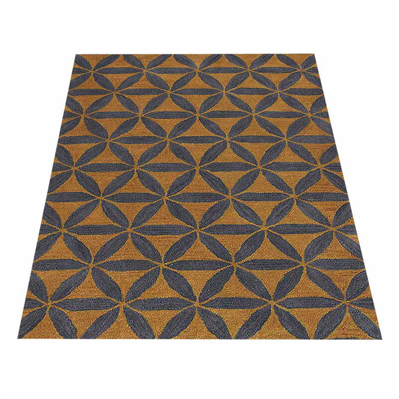 RUGSOTIC CARPETS HAND TUFTED WOOL ECO-FRIENDLY AREA RUGS  - 9'x12', Rectangle Shape, Gold & Blue, Contemporary Modern Design, High Pile Handmade Area Rugs for Living Room, Bed Room (K00723)