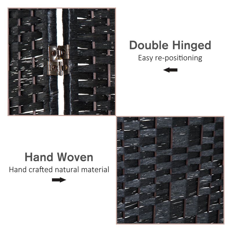 Black Woven Separator: 6' Tall 3-Panel Wicker Room Divider