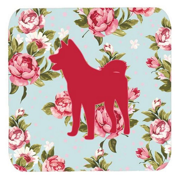 Caroline's Treasures BB1082-RS-BU-FC Akita Shabby Chic Blue Roses Foam Coasters (Set of 4), 3.5 H x 3.5 W, Multicolor