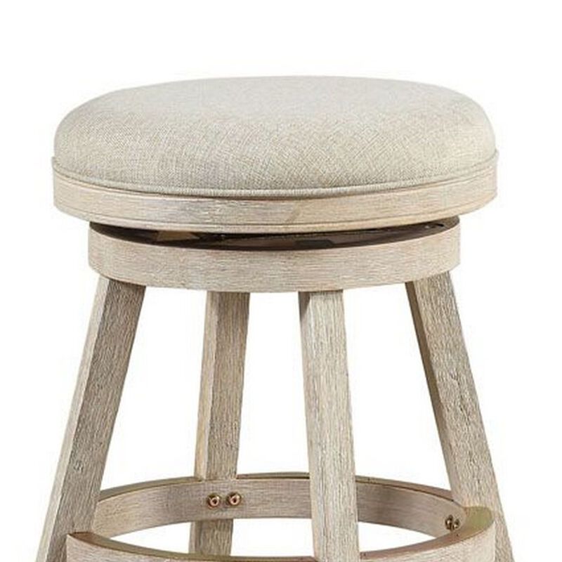 Wooden Swivel Counter Stool with Round Fabric Seat, Gray-Benzara
