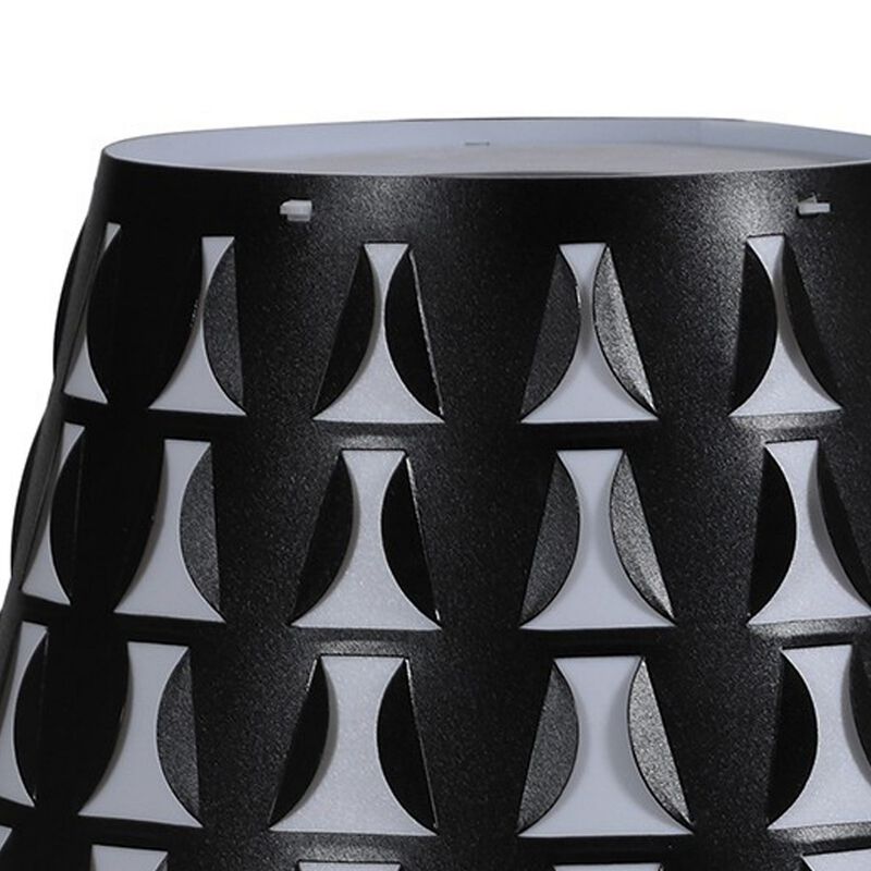Plastic Shade Metal Table Lamp with Open Clover Base, Black-Benzara