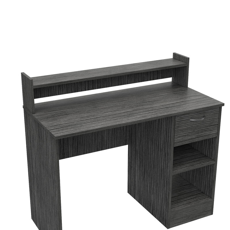 DEPOT E-SHOP Vera Computer Desk with Top Open Shelf, 1-Drawer and 2-Storage Shelves, Smokey Oak