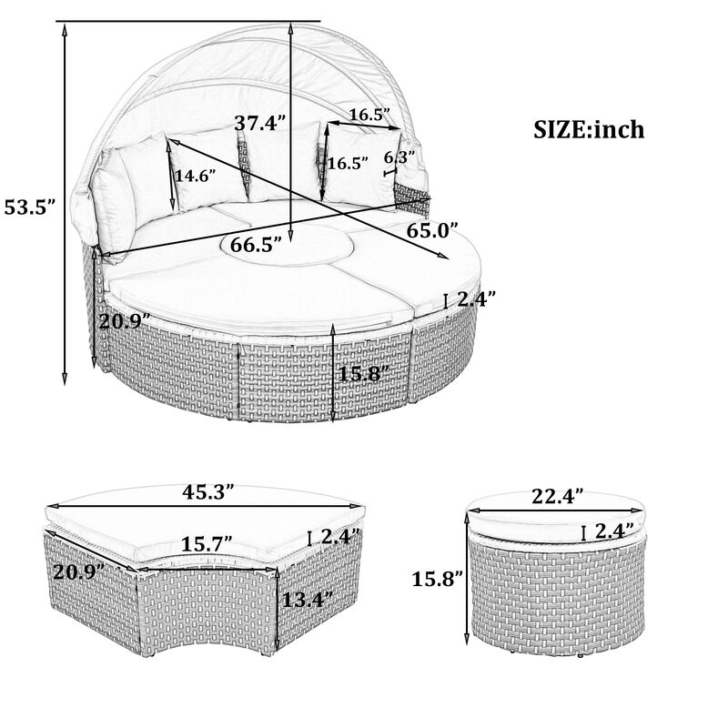 Merax Luxury Round Outdoor Sectional Sofa Set Rattan Daybed