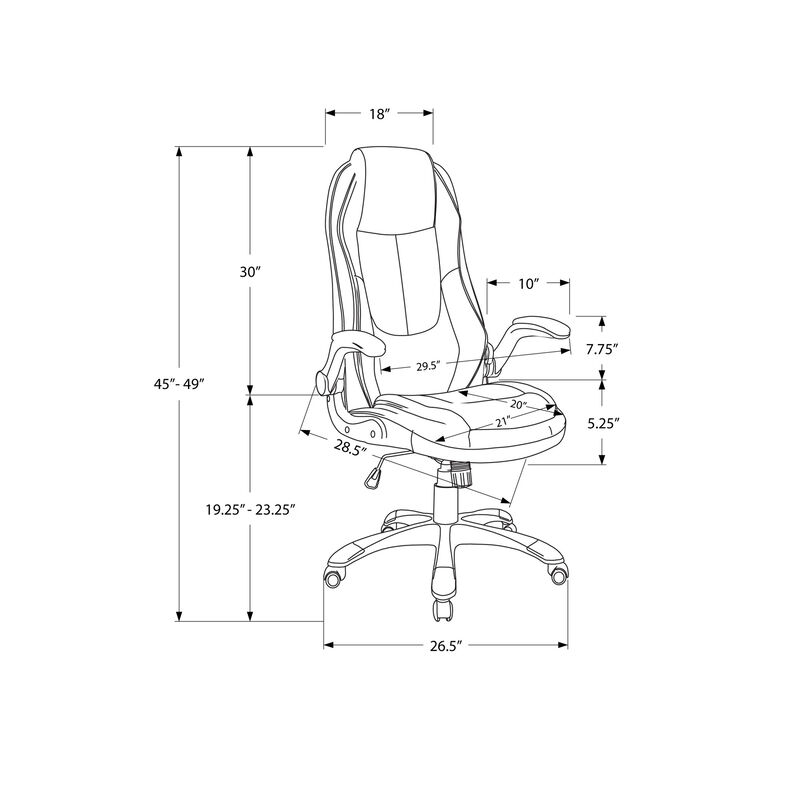 Monarch Specialties I 7277 Office Chair, Adjustable Height, Swivel, Ergonomic, Armrests, Computer Desk, Work, Metal, Pu Leather Look, Black, Contemporary, Modern