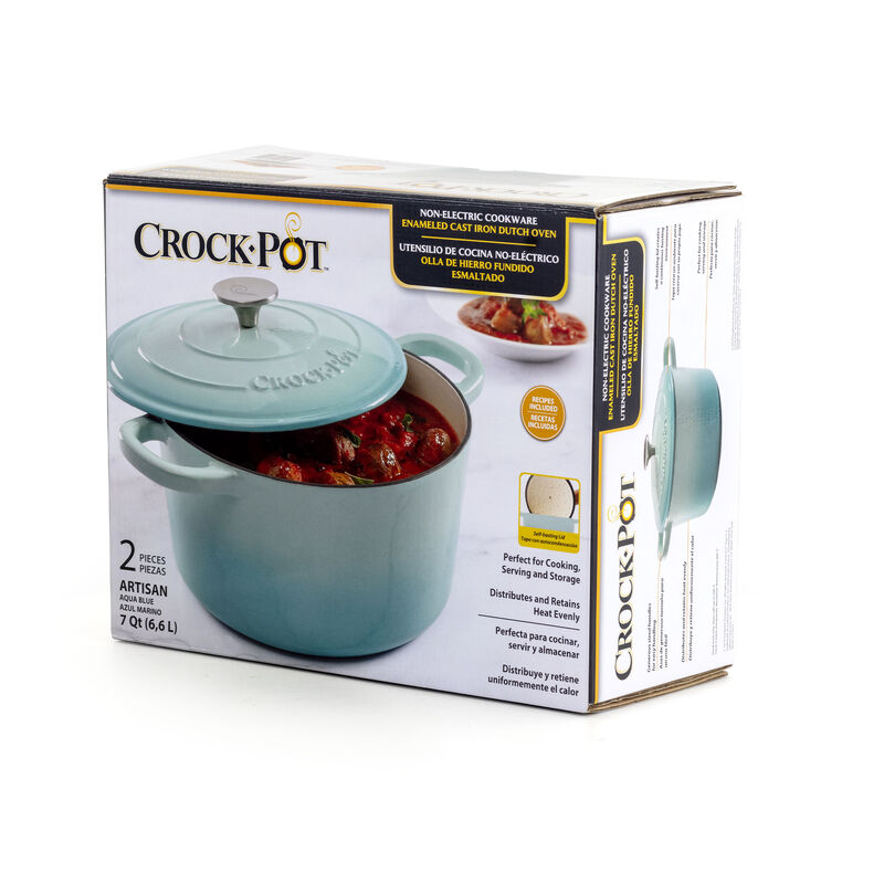 Crock-Pot Artisan 2 Piece 7 Quarts Enamled Cast Iron Dutch Oven in Aqua Blue