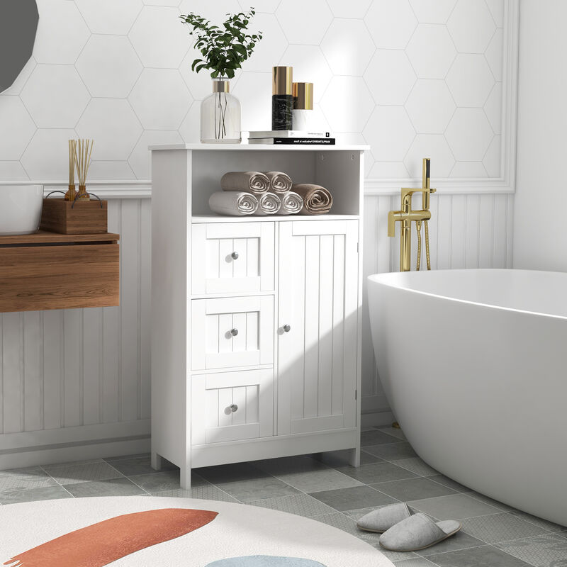 23.62 in. W. x 11.81 in. D x 39.37 in. H White Wood Linen Cabinet with Shelves and Storage