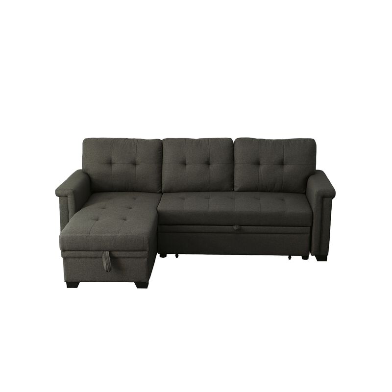 Ruben 84 Inch Reversible Sleeper Sectional Sofa, Storage Chaise, Dark Gray-Benzara