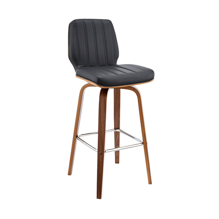 Renee Swivel Cream Faux Leather and Walnut Wood Bar Stool