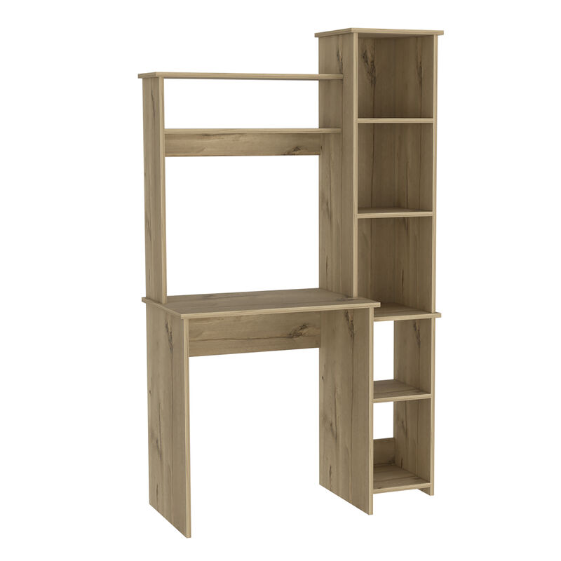 DEPOT E-SHOP Aramis Desk, Five Shelves, Two Superior Shelves, Light Oak