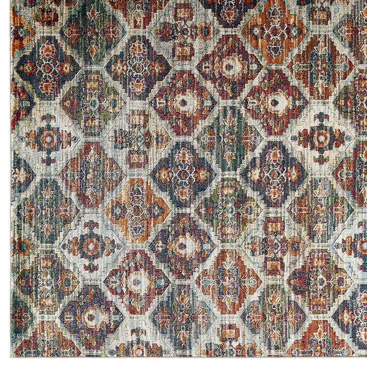 Tribute Azalea Distressed Vintage Floral Lattice 5x8 Area Rug - Multicolored