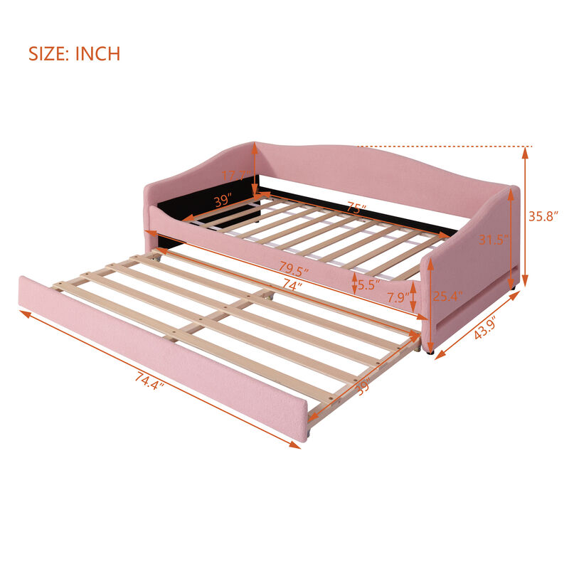 Merax Teddy Fleece Upholstered Daybed with Trundle