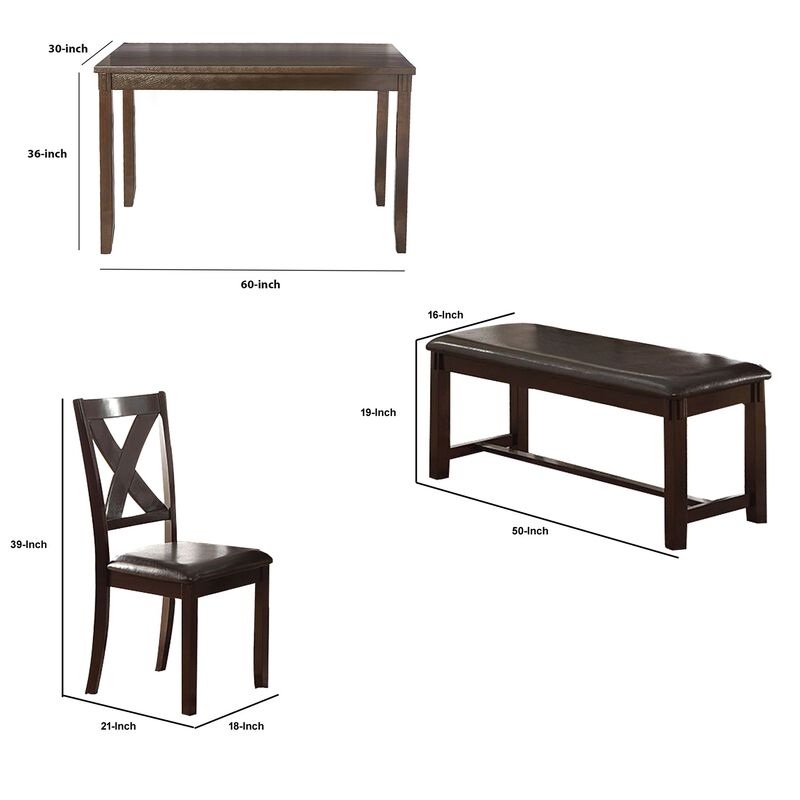 Rubber Wood 6 Pieces Dining Set In Espresso Brown-Benzara