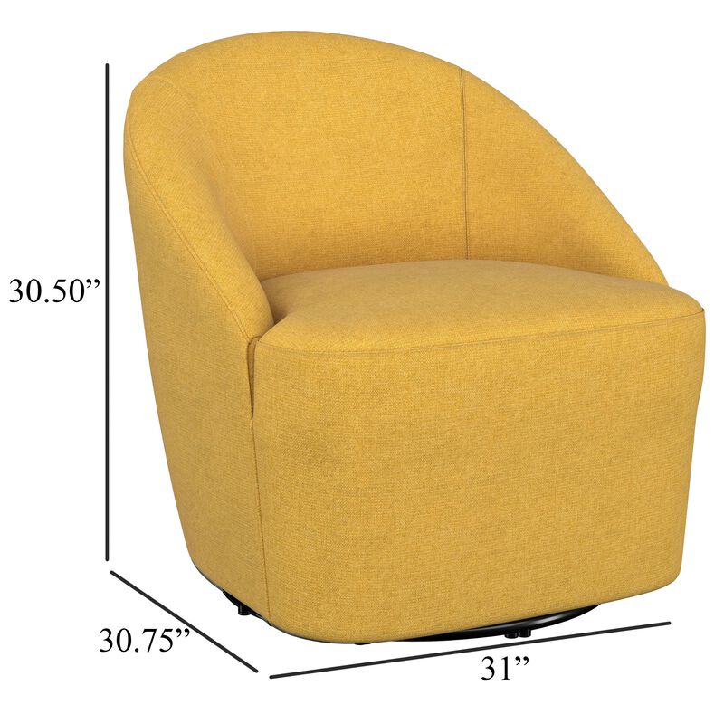 Lenie Barrel Accent Swivel Chair, Modern Minimal Shape, Mustard Yellow - Benzara
