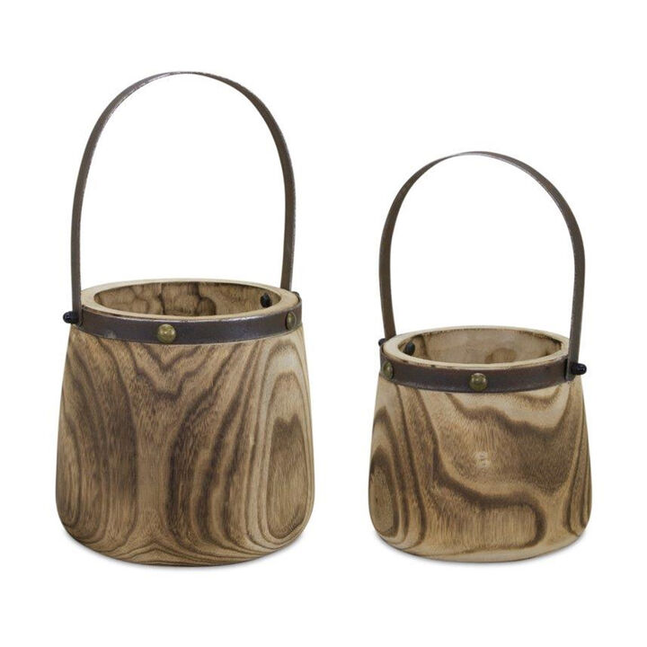 Natural Wooden Pail Planter for Rustic Garden Décor and Outdoor Styling