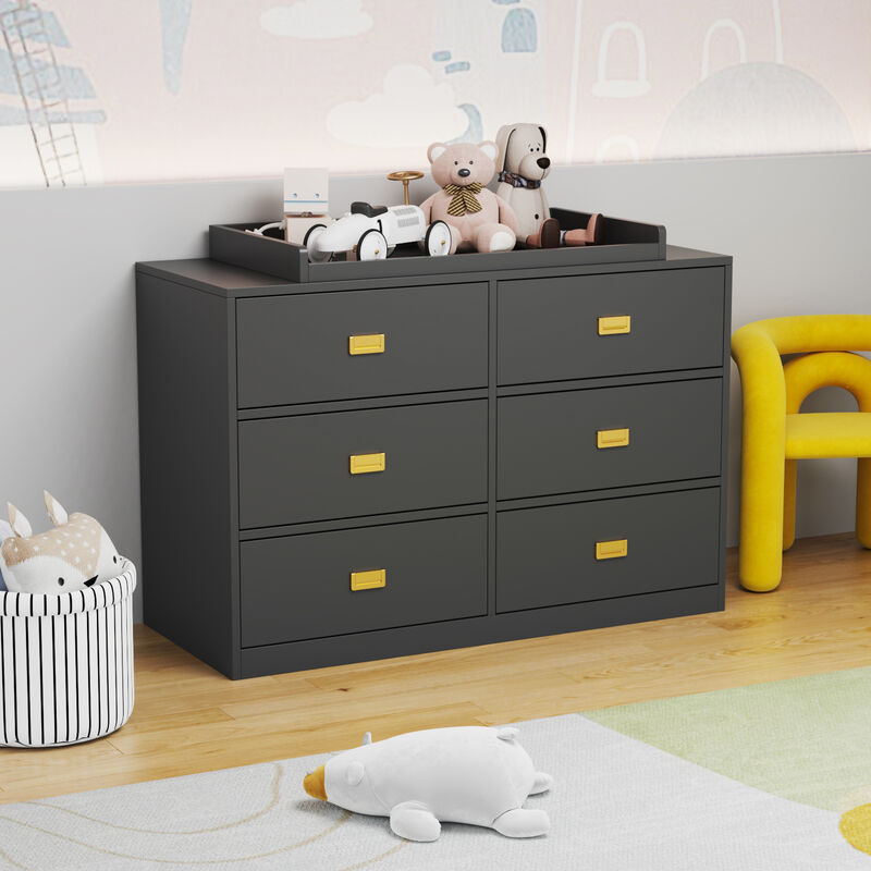6-Drawer Gray Wood Kids Dresser Chest of Drawers Dresser Storage Organizer Cabinet 30.1 in. H x 45.1 in. W x 18.9 in. D