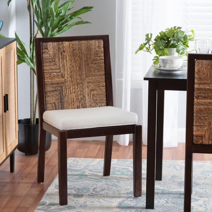 Bali & Pari Joana Modern Dark Brown Mahogany Wood and Natural Seagrass Dining Side Chair