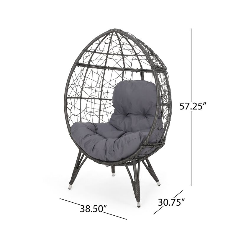 Fam Outdoor Accent Chair, Cocoon Egg Shaped, Abstract Gray PE Rattan - Benzara