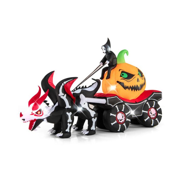 Hivvago Halloween Inflatable LED Lighted Carriage with Pumpkin Reaper and Skull Horse