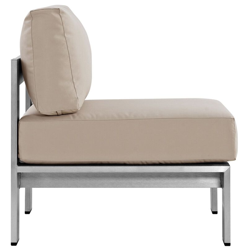 Modway Shore Aluminum Outdoor Patio Armless Chair in Silver Beige