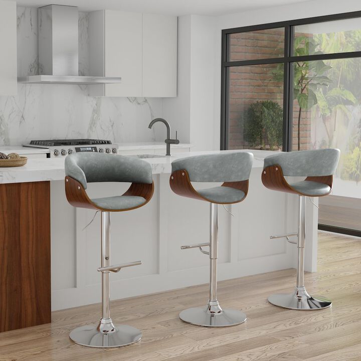 Simpli Home Sheldon Adjustable Swivel Bar Stool In Stone Grey Vegan Faux Leather