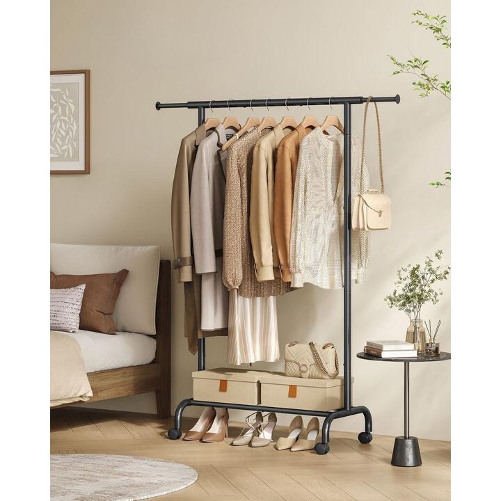 Clothes Rack with Extendable Rail and Wheels Ink Black
