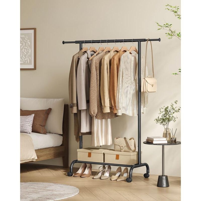 Clothes Rack with Extendable Rail and Wheels Ink Black