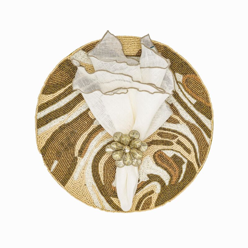 Linen Napkins With Khaki Ruffled Edges, Set of 4