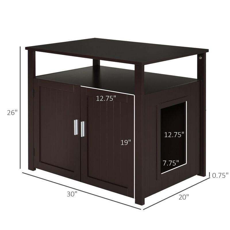 Brown Cat Furniture: Wooden Litter Box Enclosure with Adjustable Wall