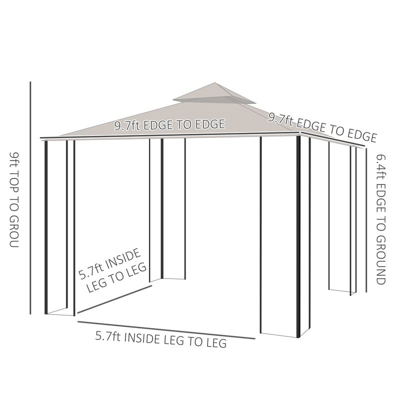 Beige Outdoor Haven: 10'x10' Gazebo Tent with Mesh Netting Sidewalls