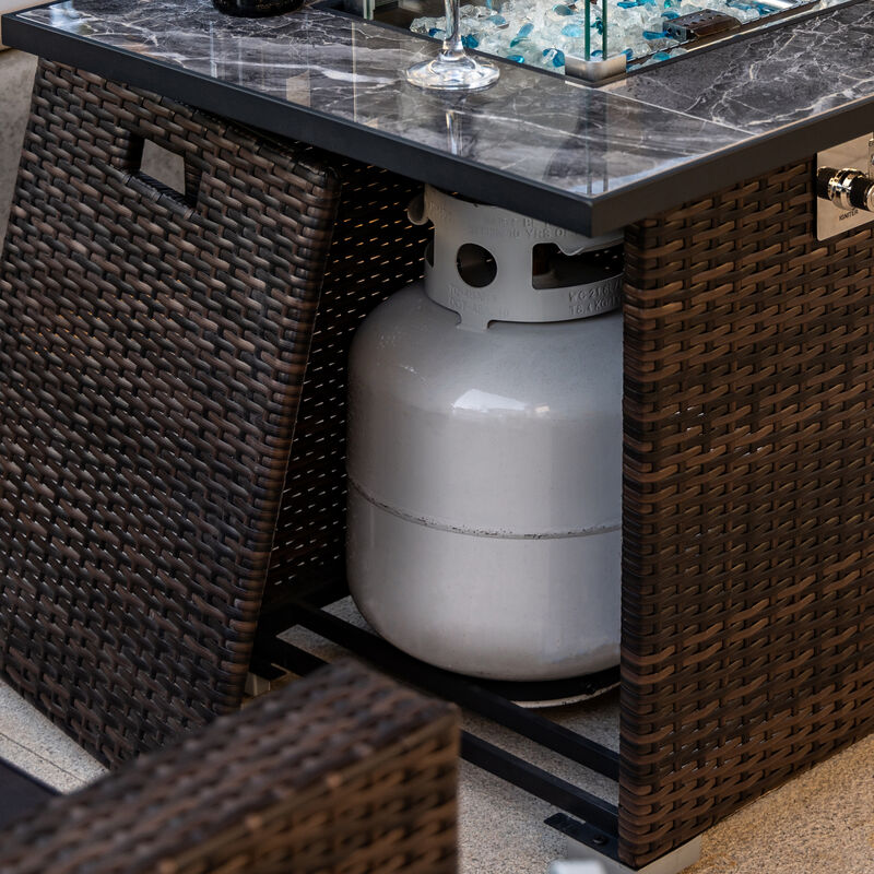 Streamdale 30" Outdoor Fire Table with Glass Rocks and Rain Cover