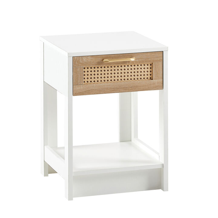 15.75 Rattan End Table With Drawer, Modern Nightstand, Side Table For Living Roon, Bedroom