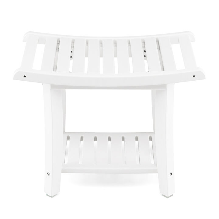 Waterproof Bath Stool with Curved Seat and Storage Shelf