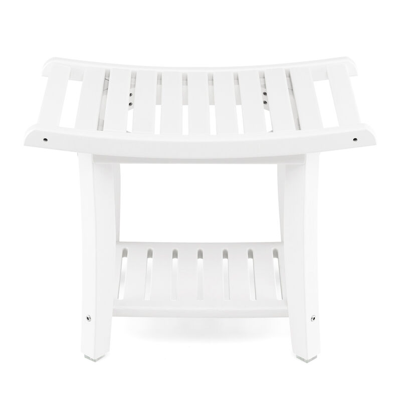 Heavy Duty Waterproof Bath Stool with Curved Seat and Storage Shelf