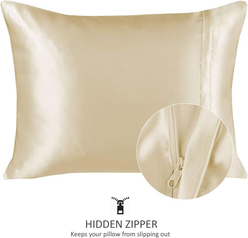 Satin Pillow Case with Zipper - Luxury Pillow Cover (Pillowcase Set of 2)