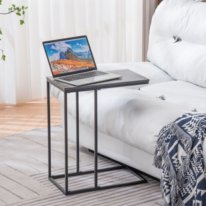 C-Type End Table, White Rectangular MDF Top with Iron Frame for Living Room