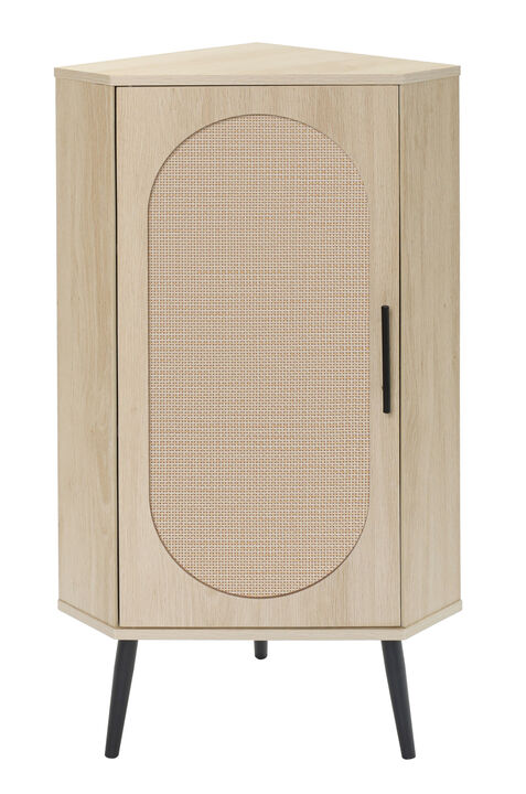 Corner cabinet ,Rattan door,Freestanding Corner Tables For Small Spaces, Corner Shelf Stand For Living Room, Kitchen, Bathroom, Bedroom
