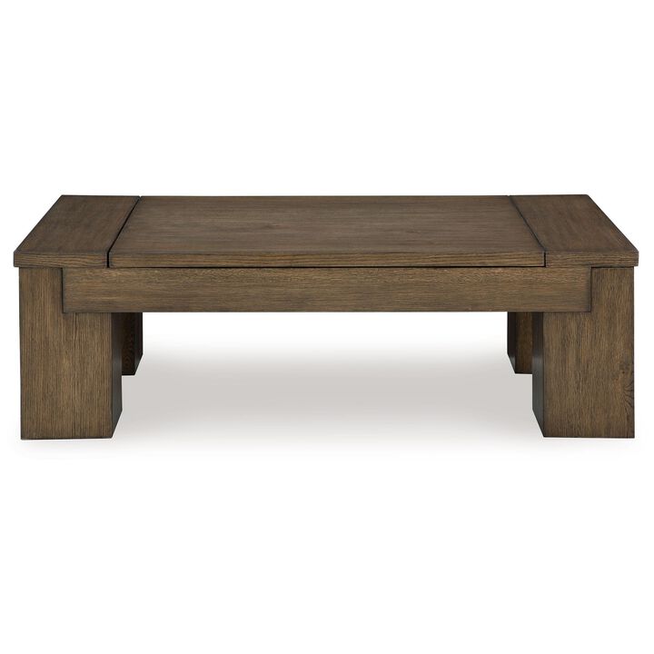 Wain Lift Top Cocktail Coffee Table, 54 Inch Rustic Brown Solid Wood - Benzara