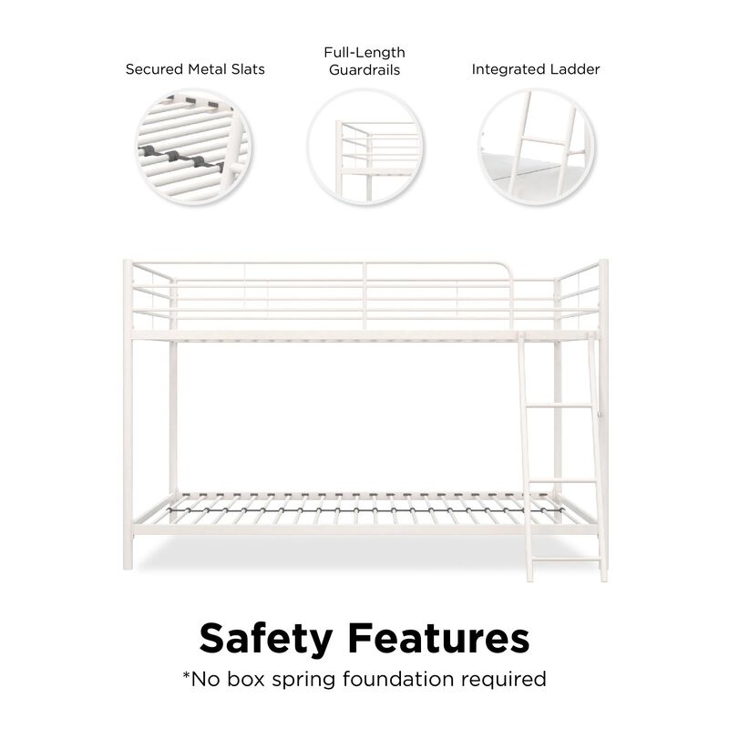 Atwater Living Bloor Small Space Metal Bunk Bed with Ladder and Safety Railings