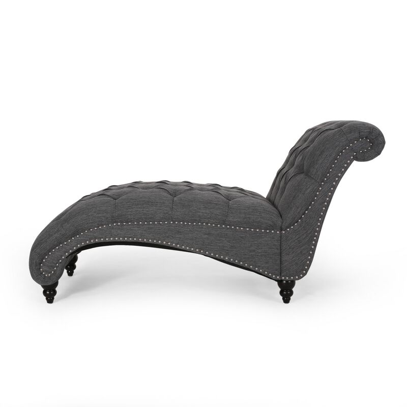 Curb Chaise Lounger, 64 Inch, Button Tufted Diamond Stitch, Charcoal Gray