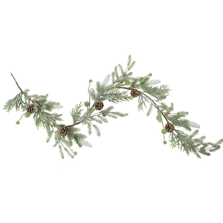 5' X 10" Frosted Pine and Pine Cone Christmas Garland - Unlit