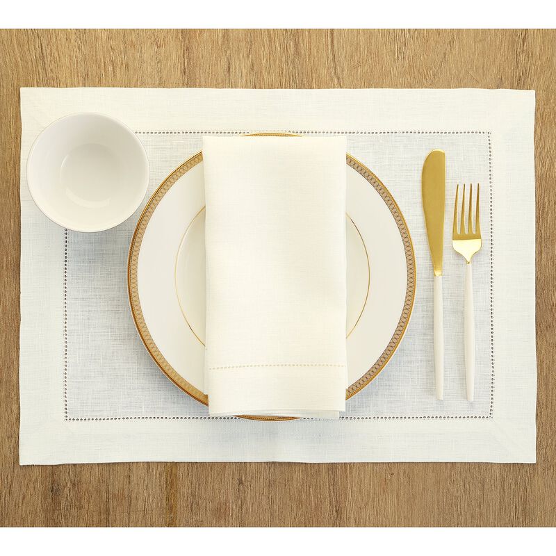 Solino Home 100% Pure Linen Placemats Set of 4 - 14 x 19 Inch | Classic Hemstitch