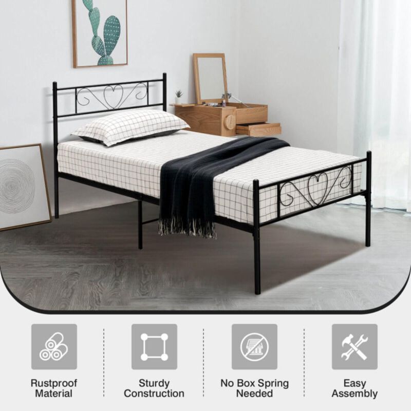 Hivvago Twin XL Metal Bed Frame with Heart-shaped Headboard