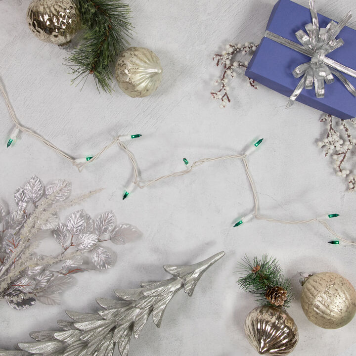50 Count Teal Mini Christmas Light Set  17 ft White Wire