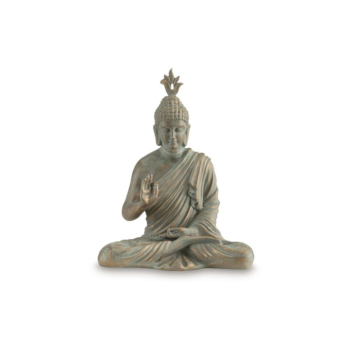 Indoor Sculpture of Meditating Buddha, 24 Inch, Washed Gray Finish - Benzara