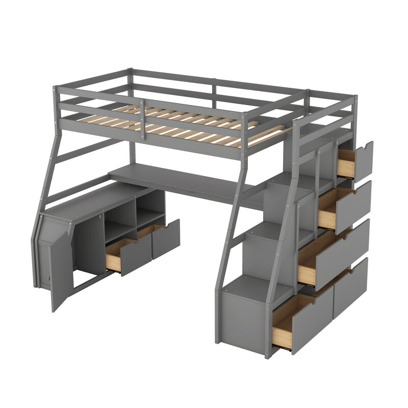 Twin Size Loft Bed With With 7 Drawers 2 Shelves And Desk