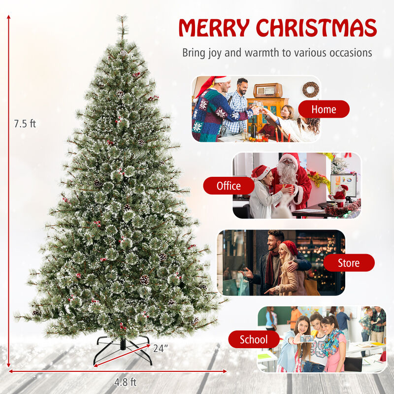 Artificial Christmas Tree Pre-Lit Hinged Holiday Tree with 360° Quick Power Connector