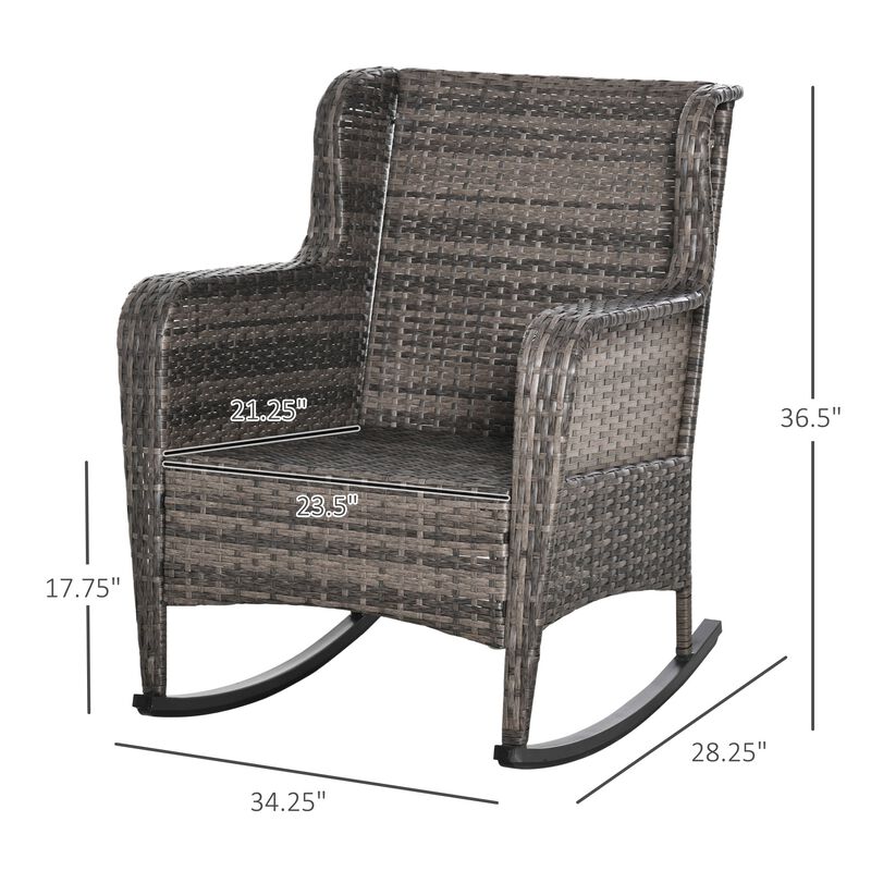 Mixed Grey Patio Rocker: Wicker Swing Chair with Soft Cushions